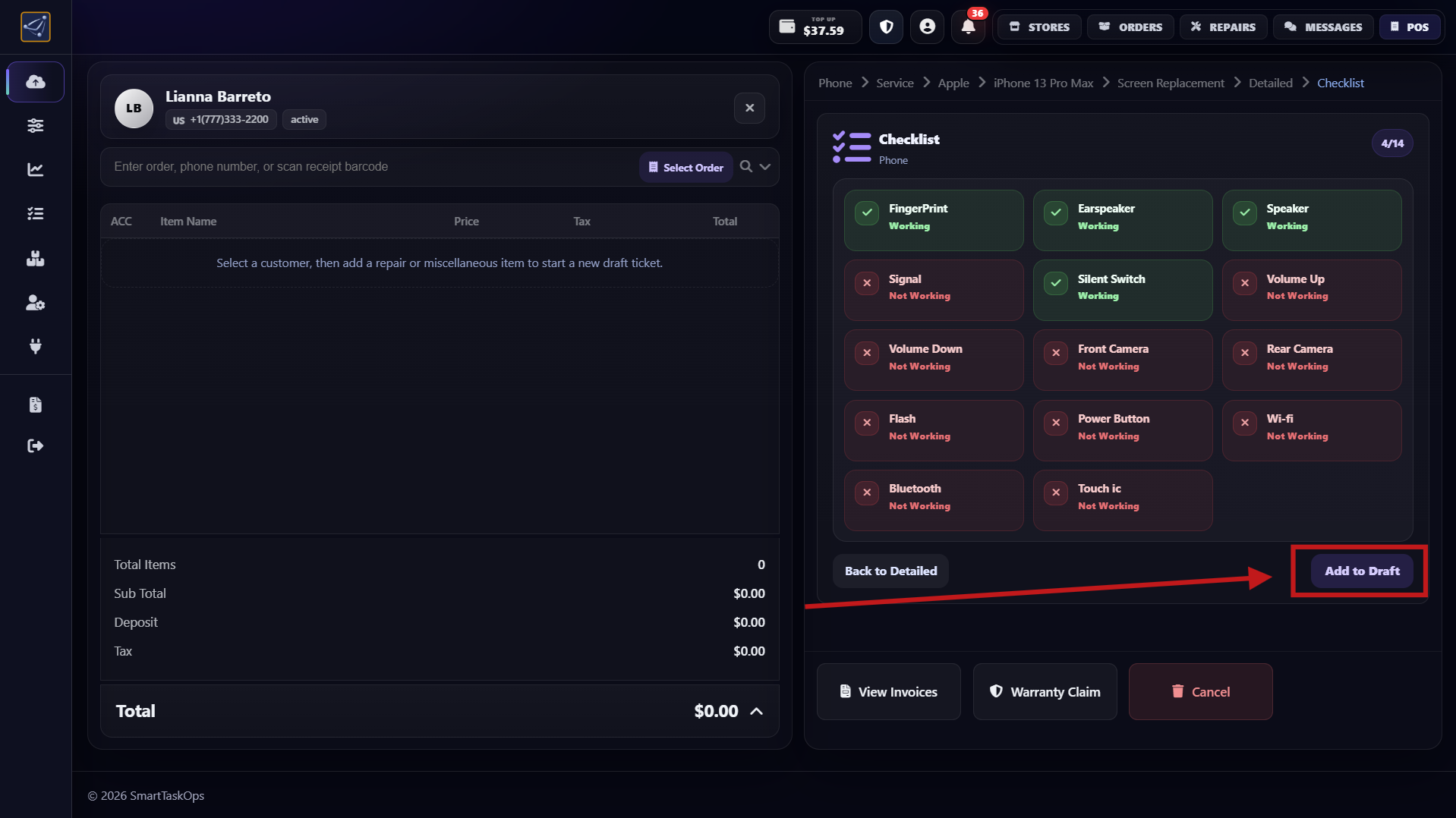 Step 9 - Repair saved in draft with editable details