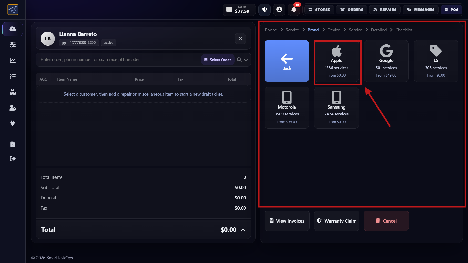 Step 4 - View phone brands and select Apple