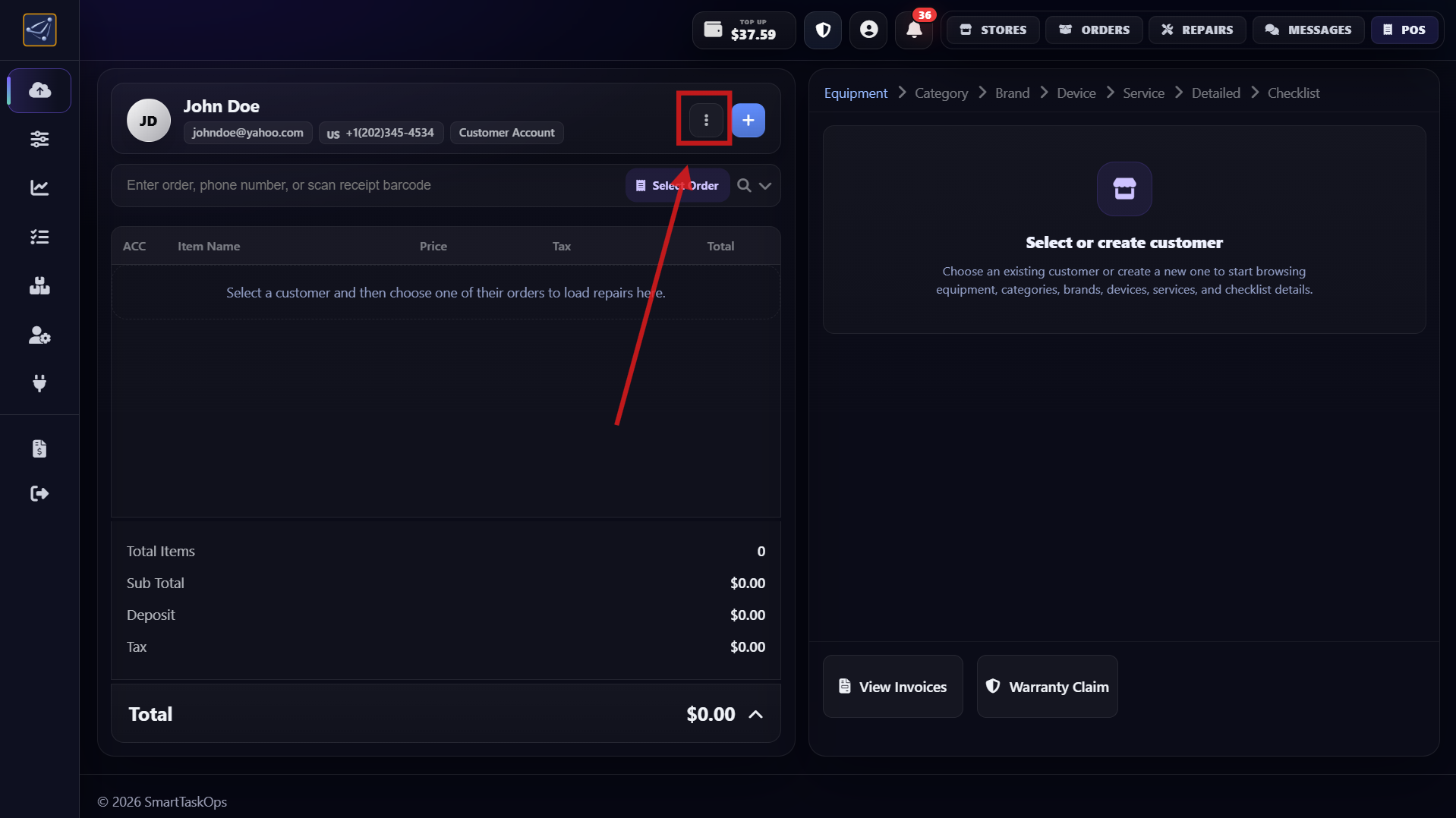 Step 1 - Press the 3 dots to open the list of all customers
