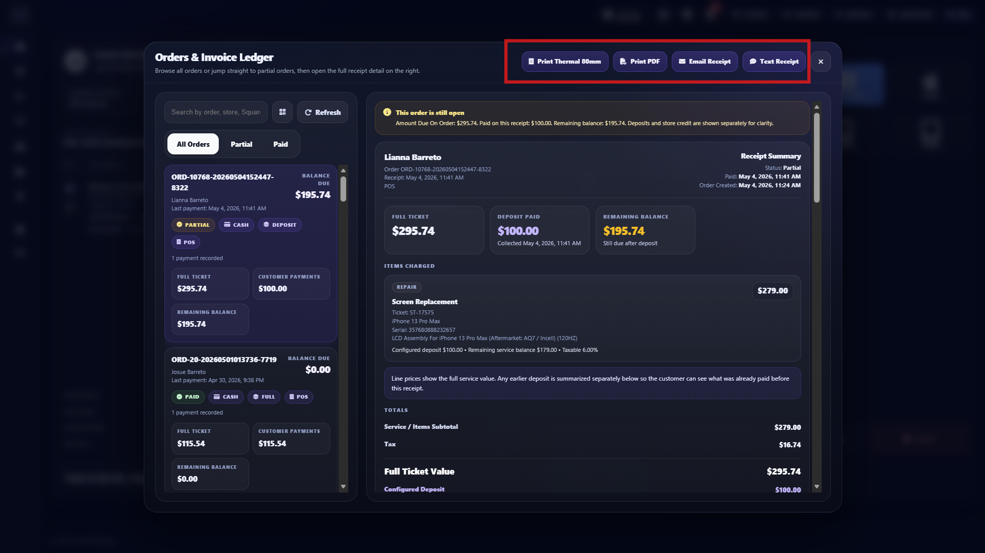 Step 17 - Detailed payment receipt after deposit collection