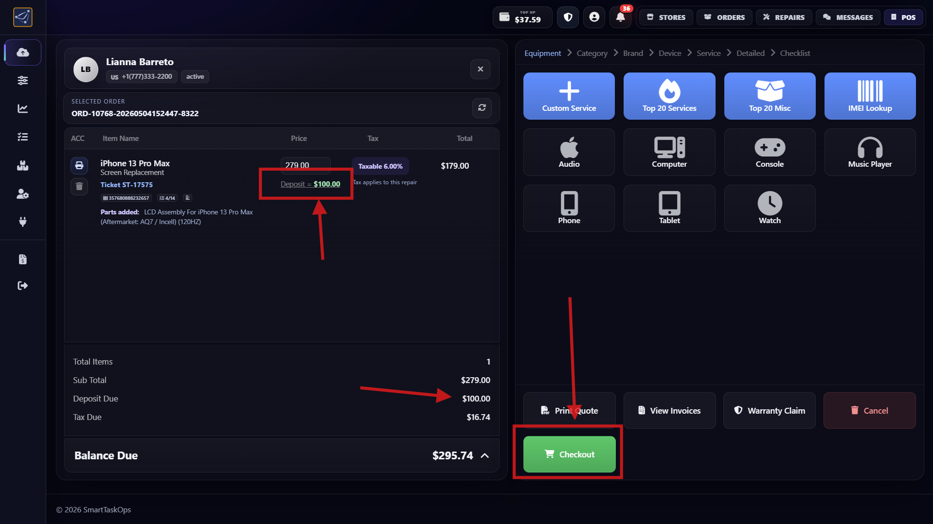 Step 15 - Checkout summary after adding deposit