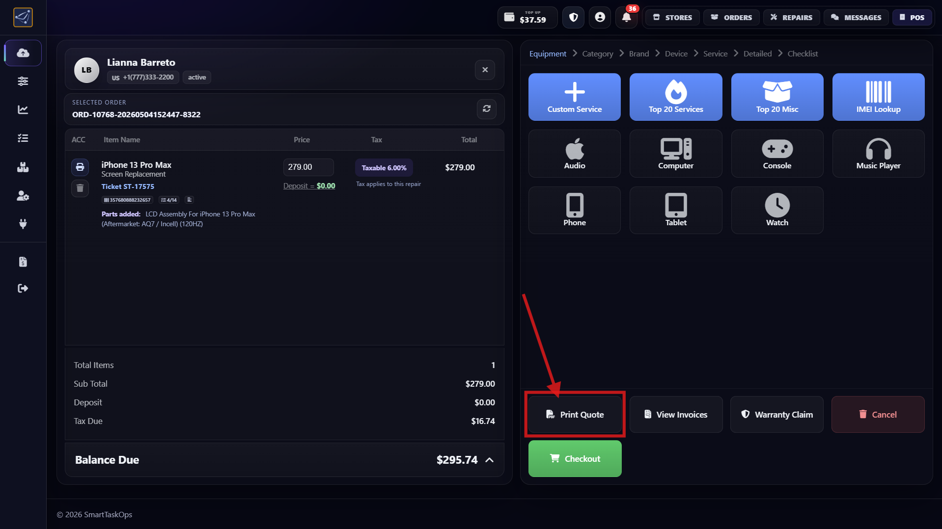 Step 13 - Quote button when no payment is made