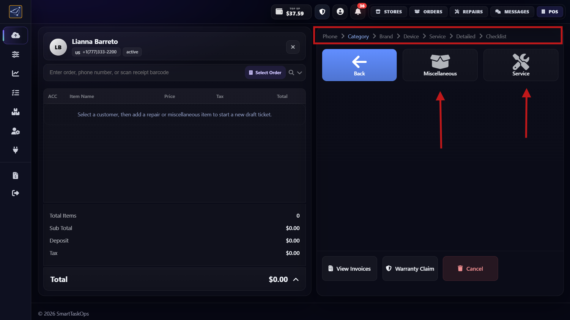 Step 2 - Select Apple as the brand and then choose Service